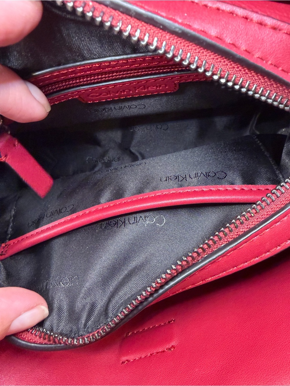 Calvin Klein Shelly Satchel Braided-Handle Red Leather Shoulder Bag - Picture 8 of 10